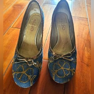 Denim & gold Kitty heels